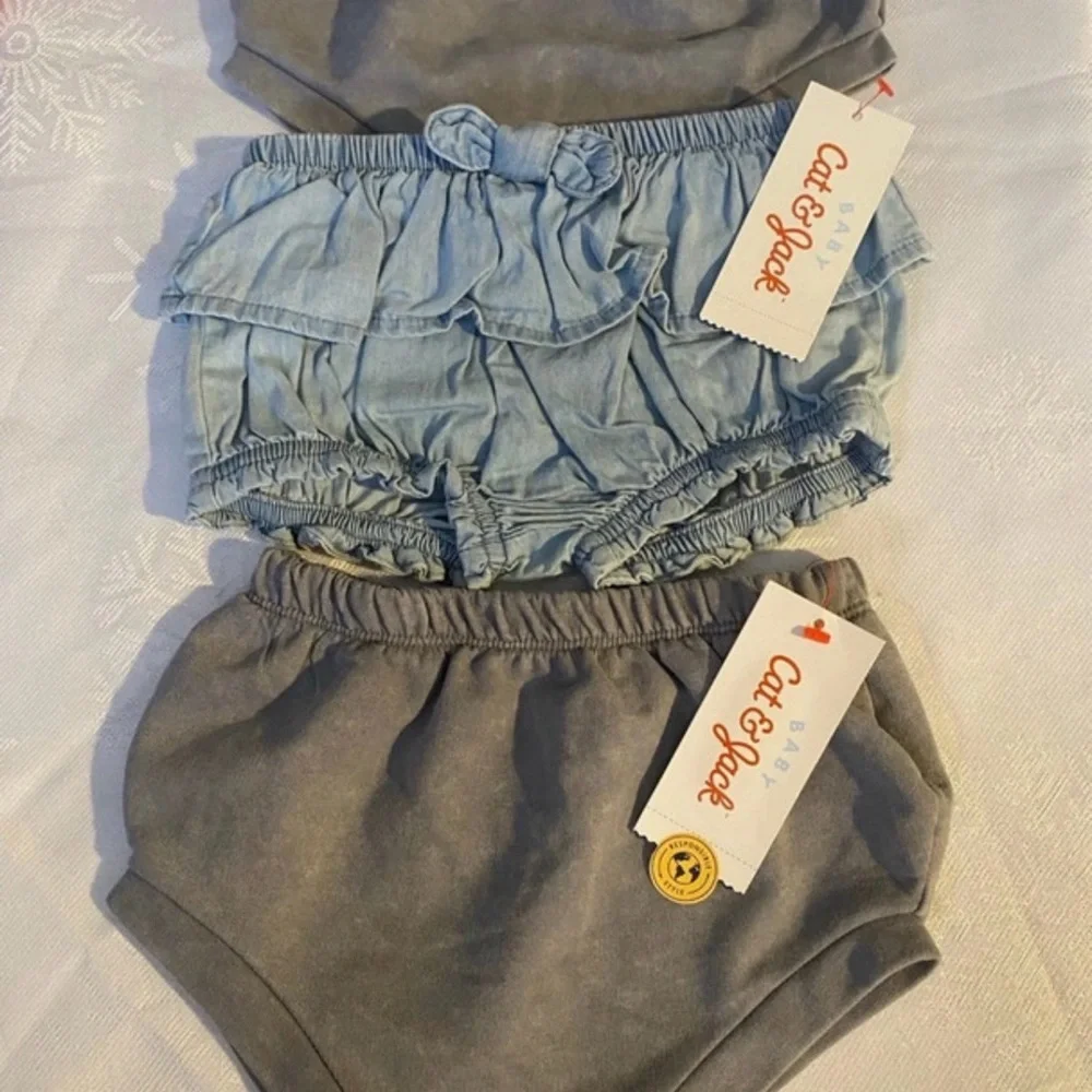 Cat & Jack Light Blue Ruffle Bloomer and Gray Basics Diaper Covers